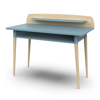 Poppy Study Desk With Hutch For Kids- Blue & Oak - FurniComp