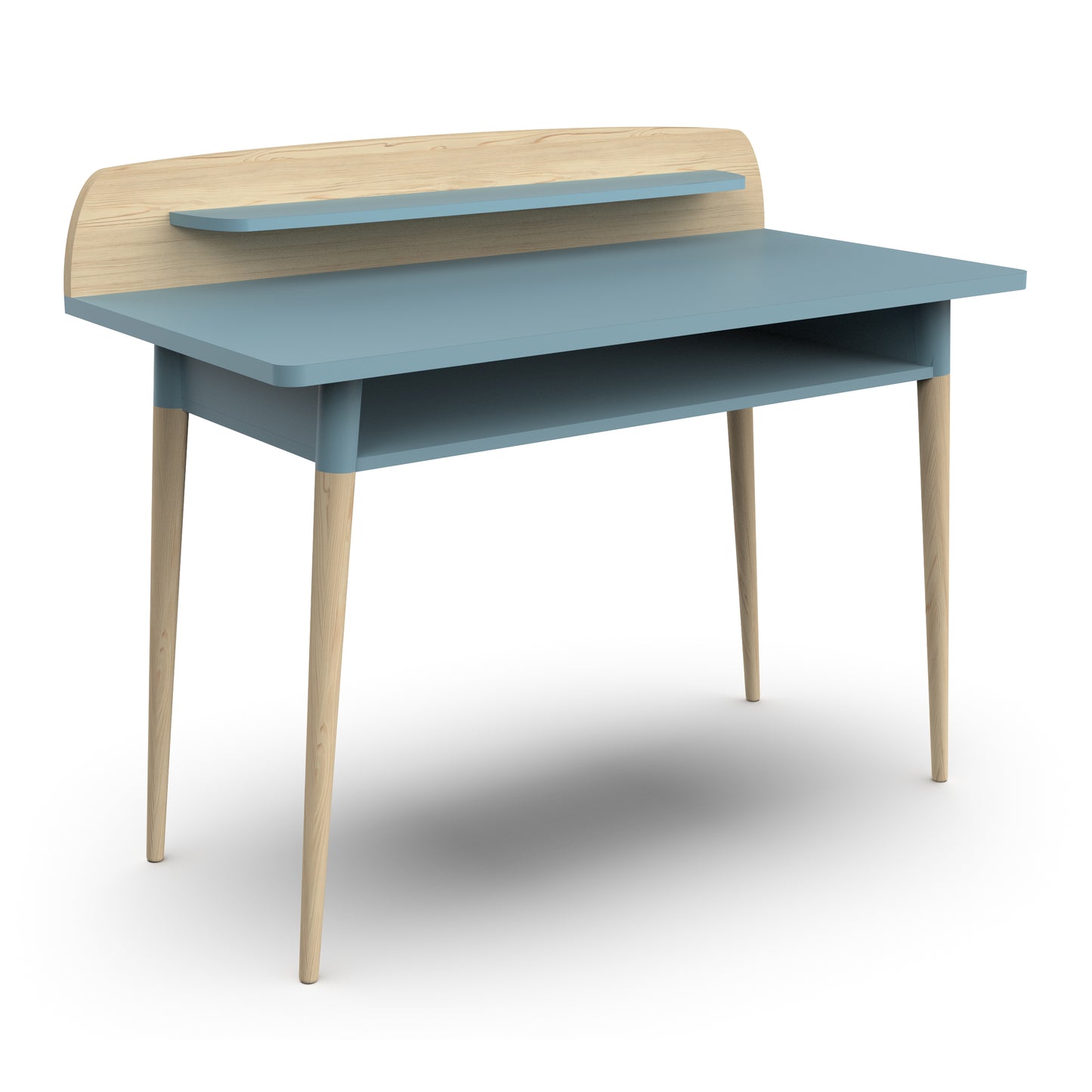 Poppy Study Desk With Hutch For Kids- Blue & Oak - FurniComp