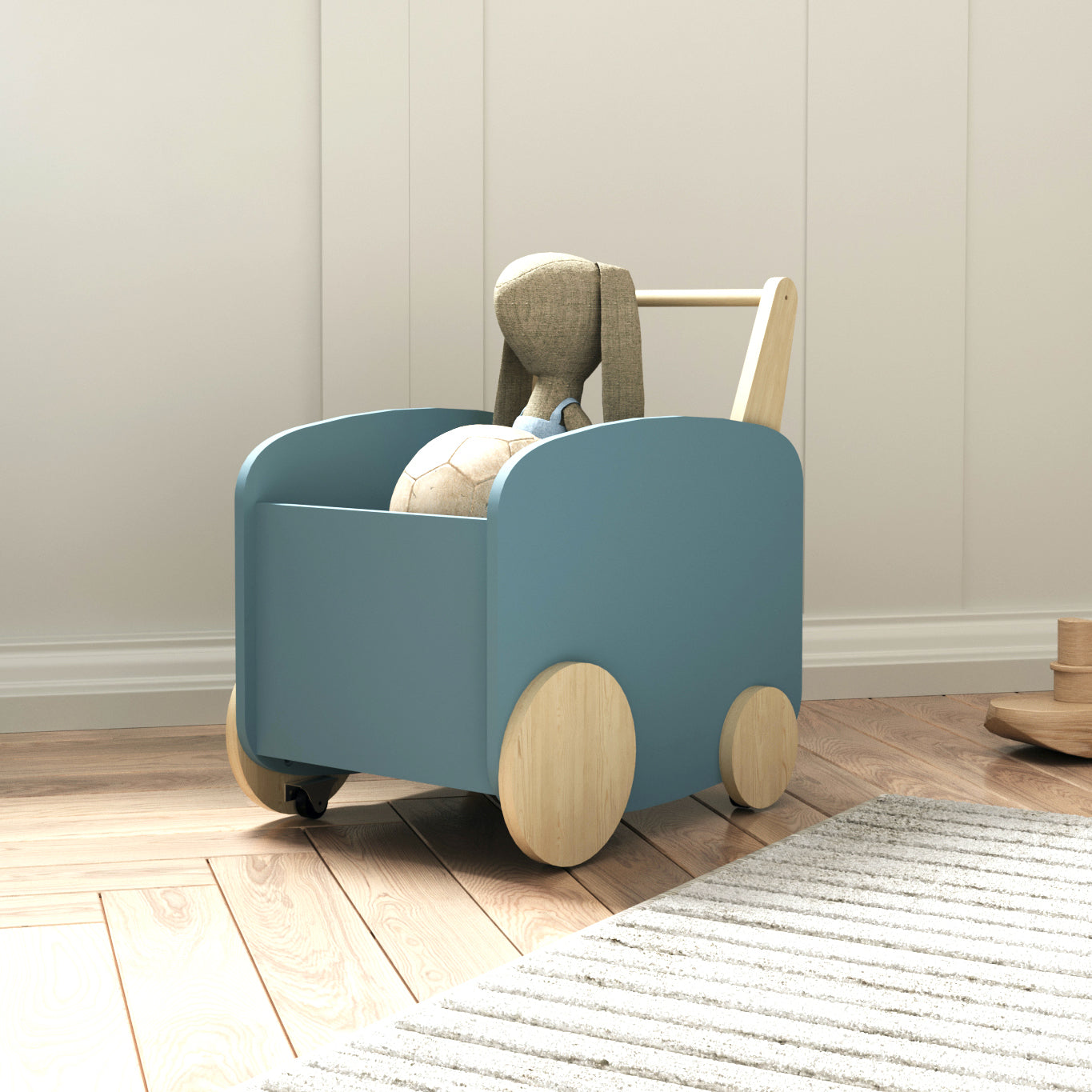 Poppy Toy Box With Wheels- Blue & Oak - FurniComp