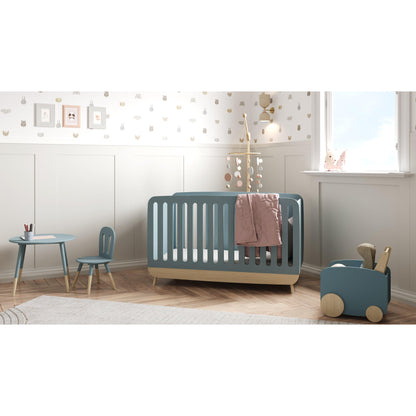 Poppy 70x140cm Convertible Baby Cot Bed - Blue & Oak - FurniComp