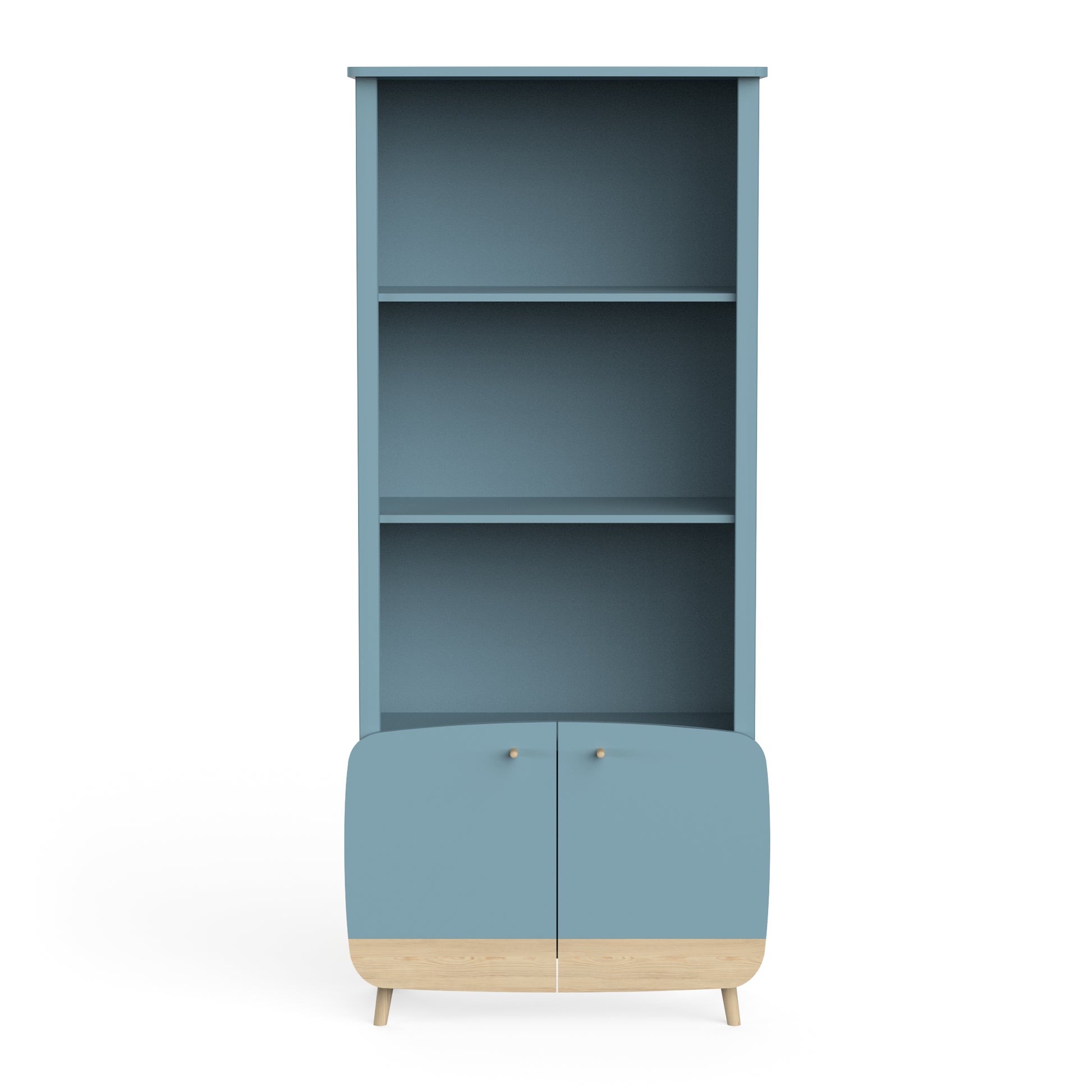 Poppy 2 Door Tall Kids Bookcase- Blue & Oak - FurniComp