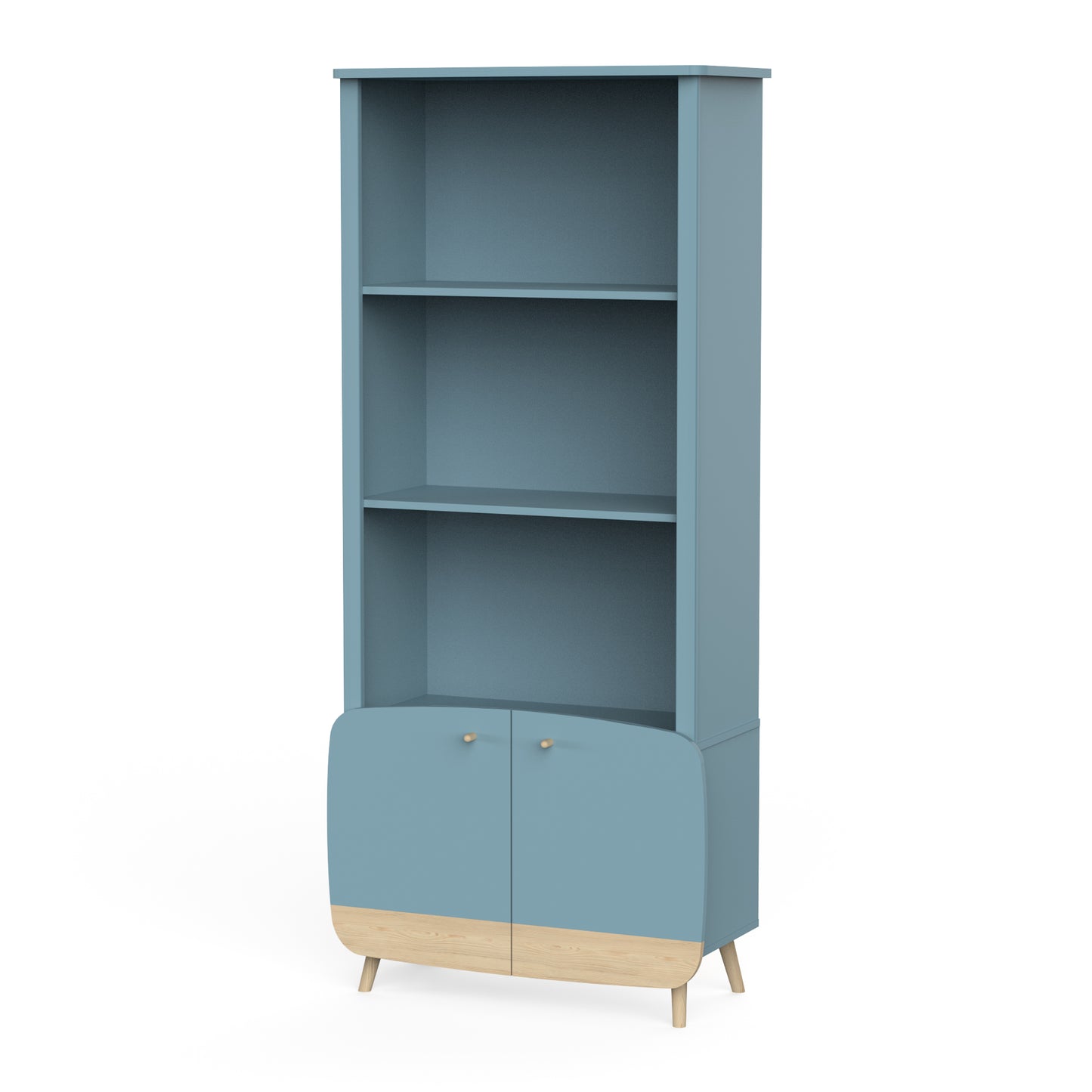 Poppy 2 Door Tall Kids Bookcase- Blue & Oak - FurniComp