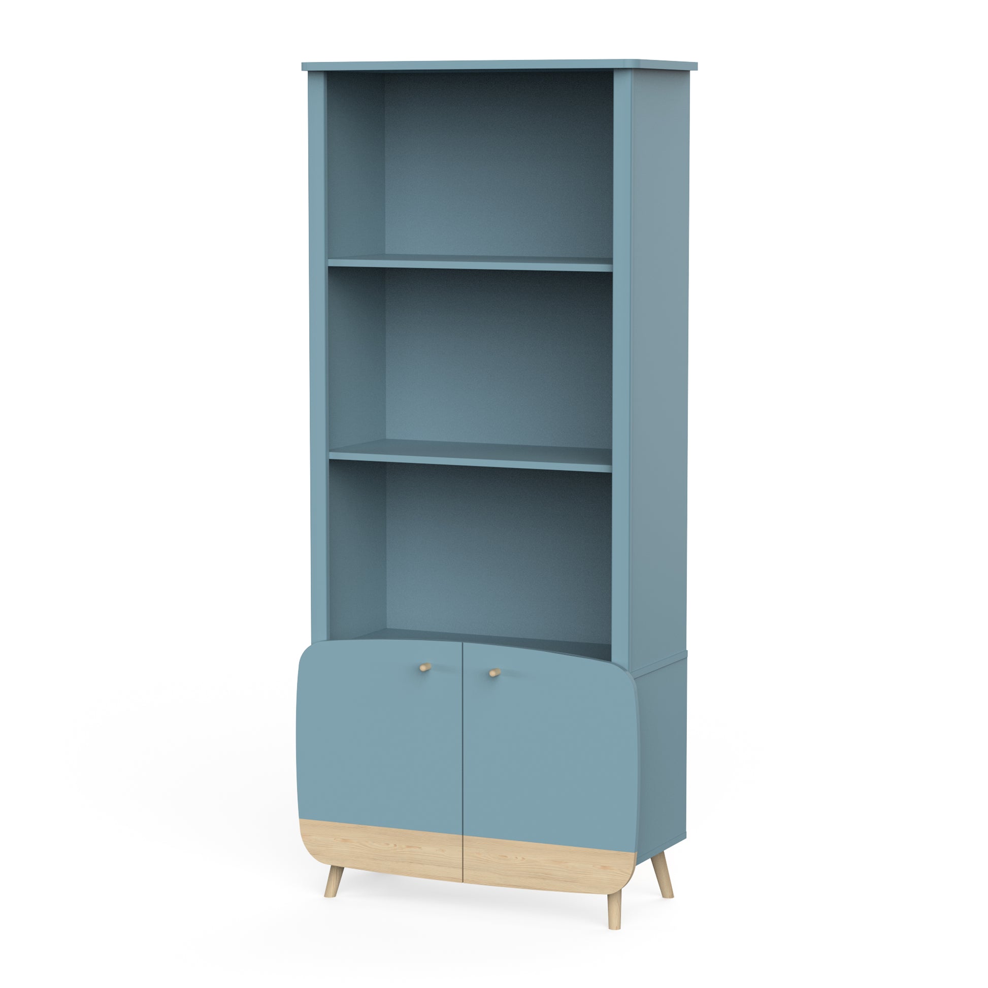 Poppy 2 Door Tall Kids Bookcase- Blue & Oak - FurniComp