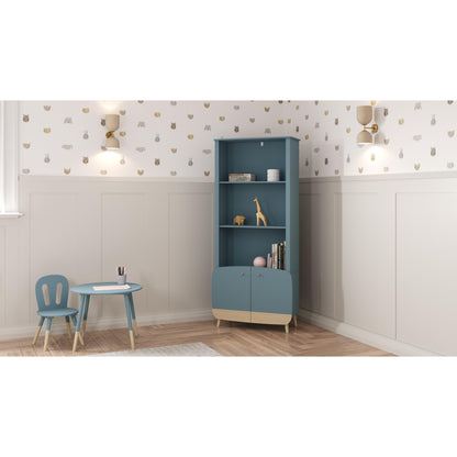 Poppy 2 Door Tall Kids Bookcase- Blue & Oak - FurniComp