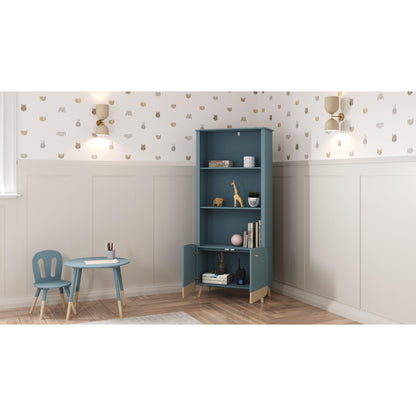 Poppy 2 Door Tall Kids Bookcase- Blue & Oak - FurniComp