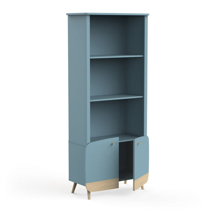 Poppy 2 Door Tall Kids Bookcase- Blue & Oak - FurniComp