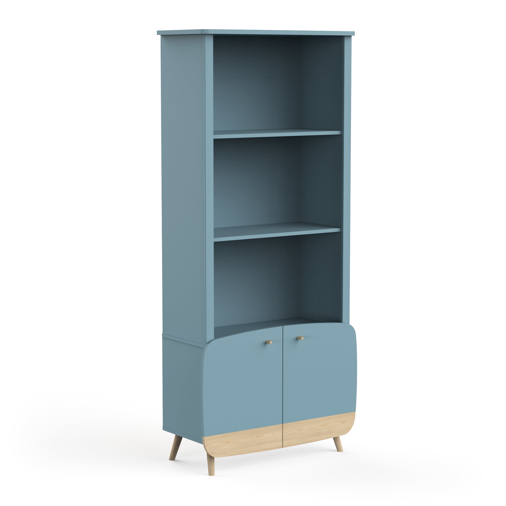 Poppy 2 Door Tall Kids Bookcase- Blue & Oak - FurniComp