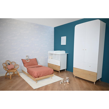 Poppy 2 Door 2 Drawer Kids Wardrobe- Matt White & Oak - FurniComp