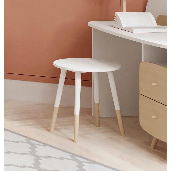 Poppy Round Stool Seat For Kids- Matt White & Oak - FurniComp