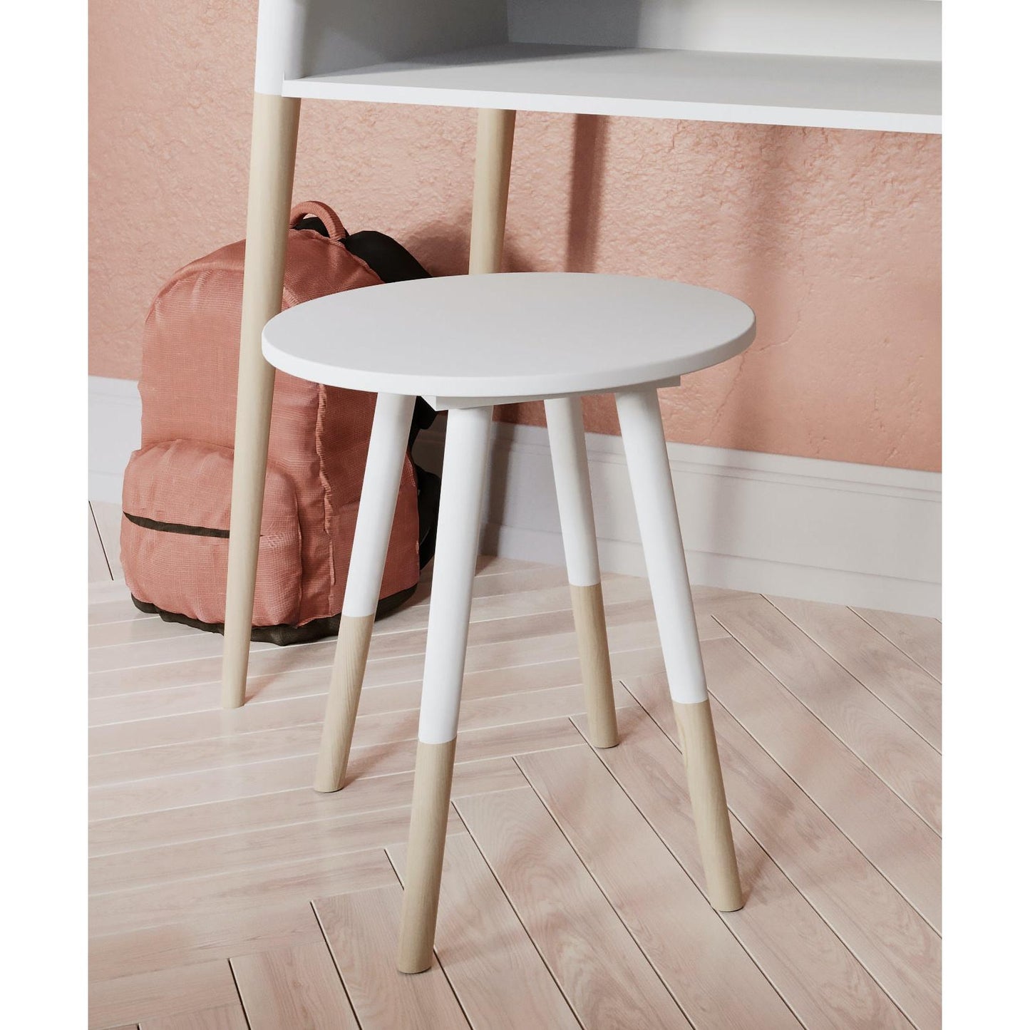 Poppy Round Stool Seat For Kids- Matt White & Oak - FurniComp