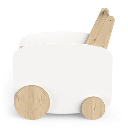 Poppy Toy Box With Wheels- Matt White & Oak - FurniComp