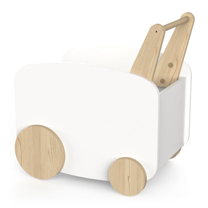 Poppy Toy Box With Wheels- Matt White & Oak - FurniComp