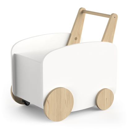 Poppy Toy Box With Wheels- Matt White & Oak - FurniComp