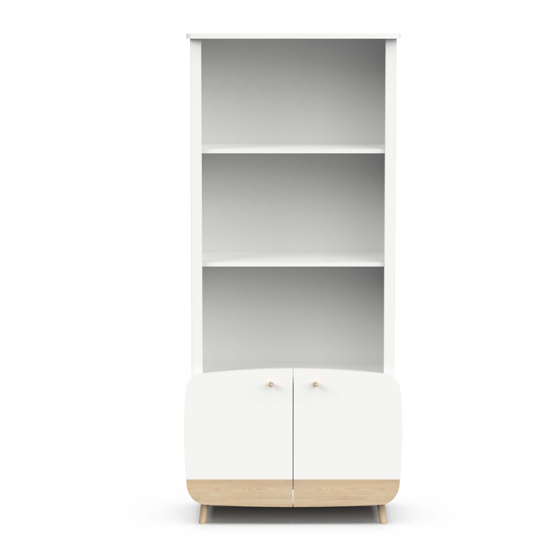 Poppy 2 Door Tall Kids Bookcase- Matt White & Oak - FurniComp