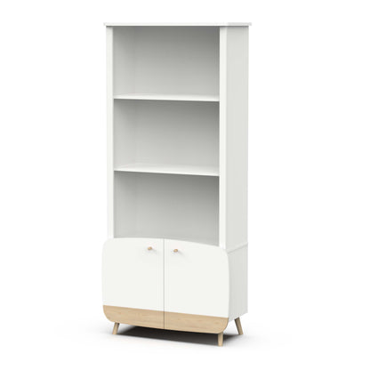 Poppy 2 Door Tall Kids Bookcase- Matt White & Oak - FurniComp