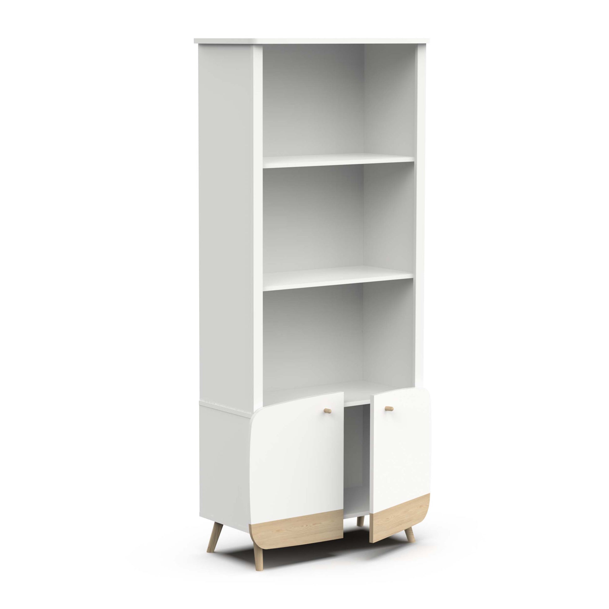 Poppy 2 Door Tall Kids Bookcase- Matt White & Oak - FurniComp