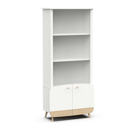 Poppy 2 Door Tall Kids Bookcase- Matt White & Oak - FurniComp