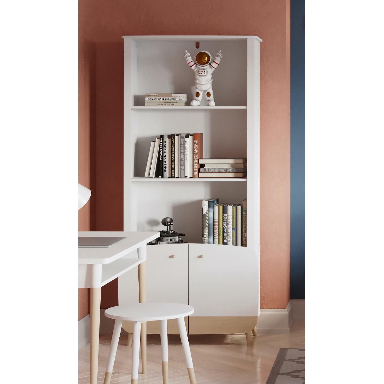 Poppy 2 Door Tall Kids Bookcase- Matt White & Oak - FurniComp