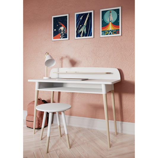 Poppy Study Desk With Hutch For Kids- Matt White & Oak - FurniComp