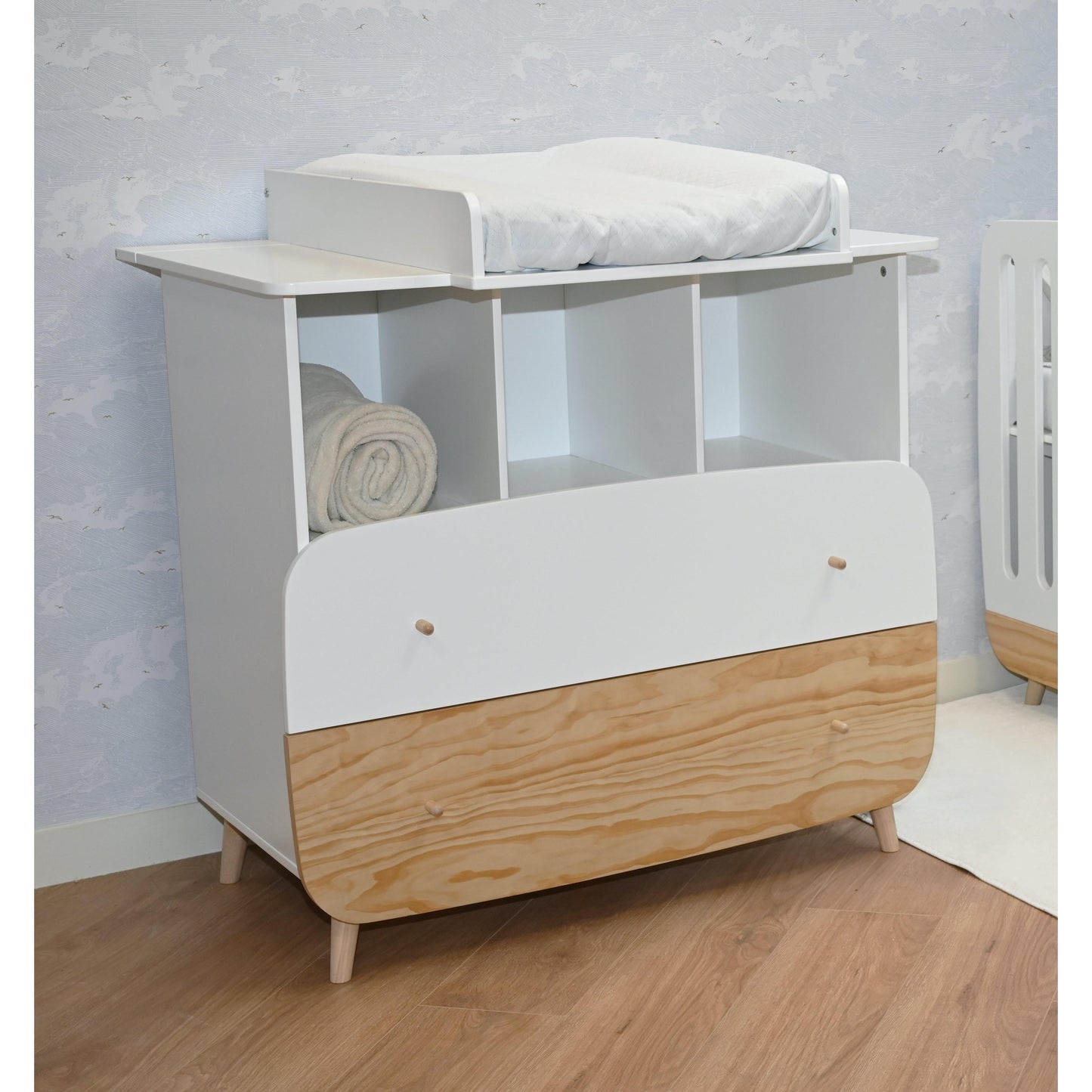 Poppy Changing Table Topper- Matt White & Oak - FurniComp