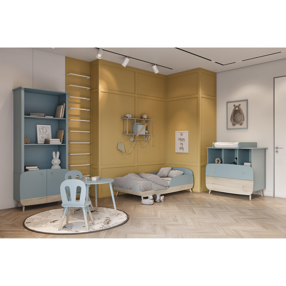 Poppy 2 Door Tall Kids Bookcase- Blue & Oak - FurniComp