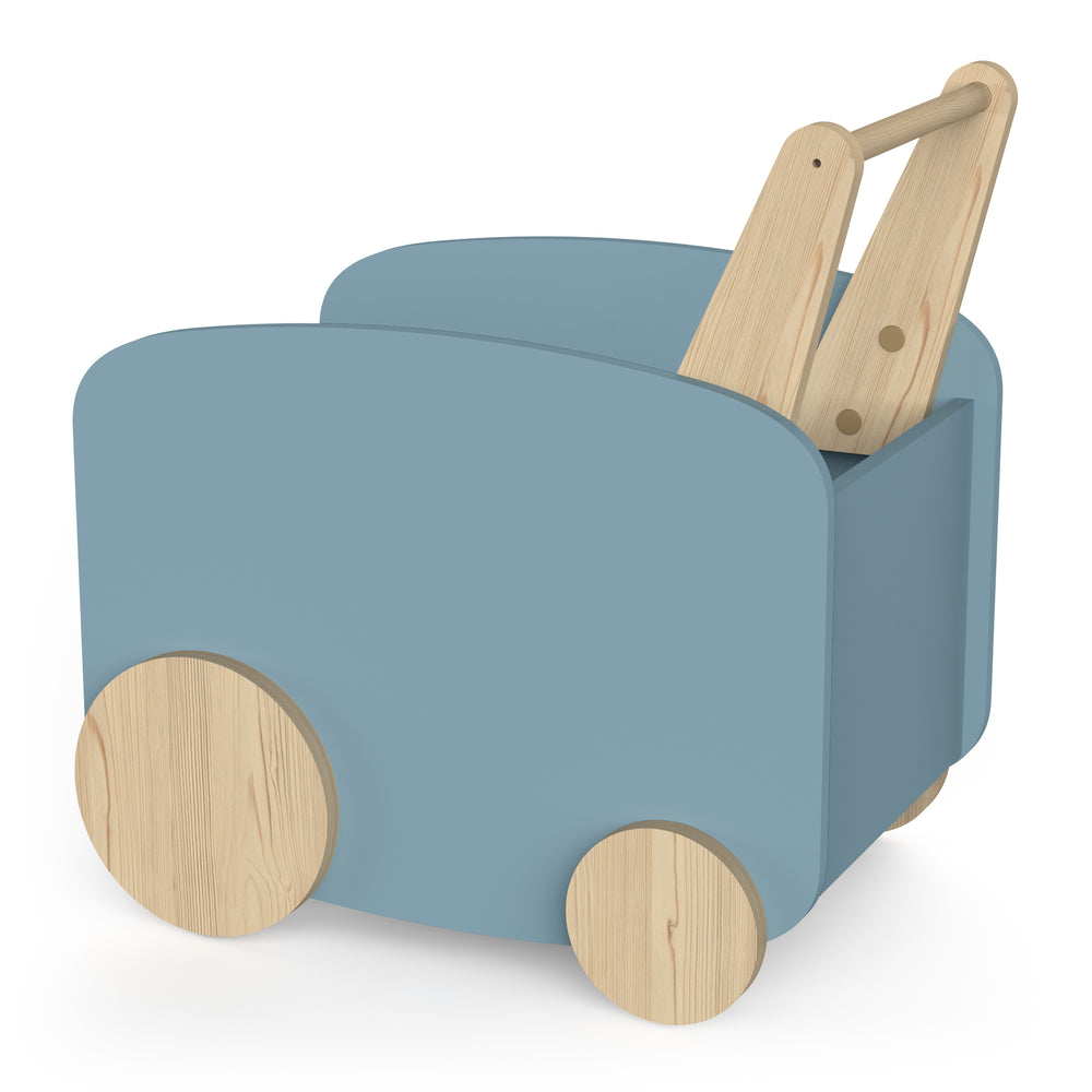 Poppy Toy Box With Wheels- Blue & Oak - FurniComp