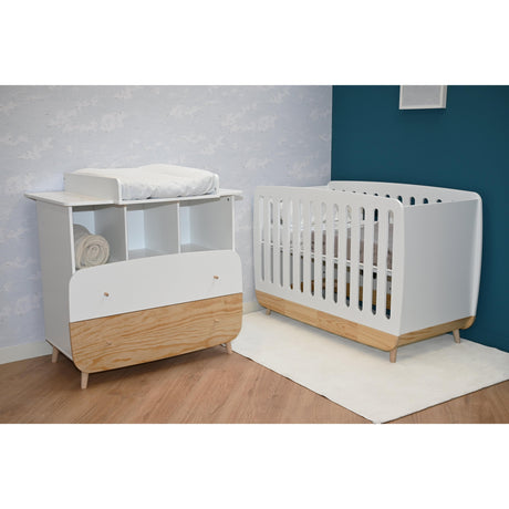 Poppy 60x120cm Cot Bed- Matt White & Oak - FurniComp