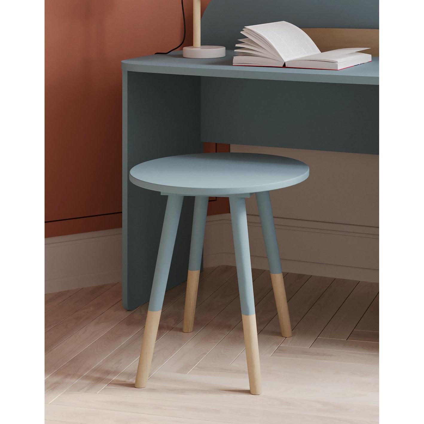 Poppy Round Stool Seat For Kids- Blue & Oak - FurniComp