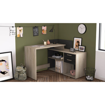 Porto Black and Oak Large L-Shaped Reversible Corner Desk with Drawers - FurniComp