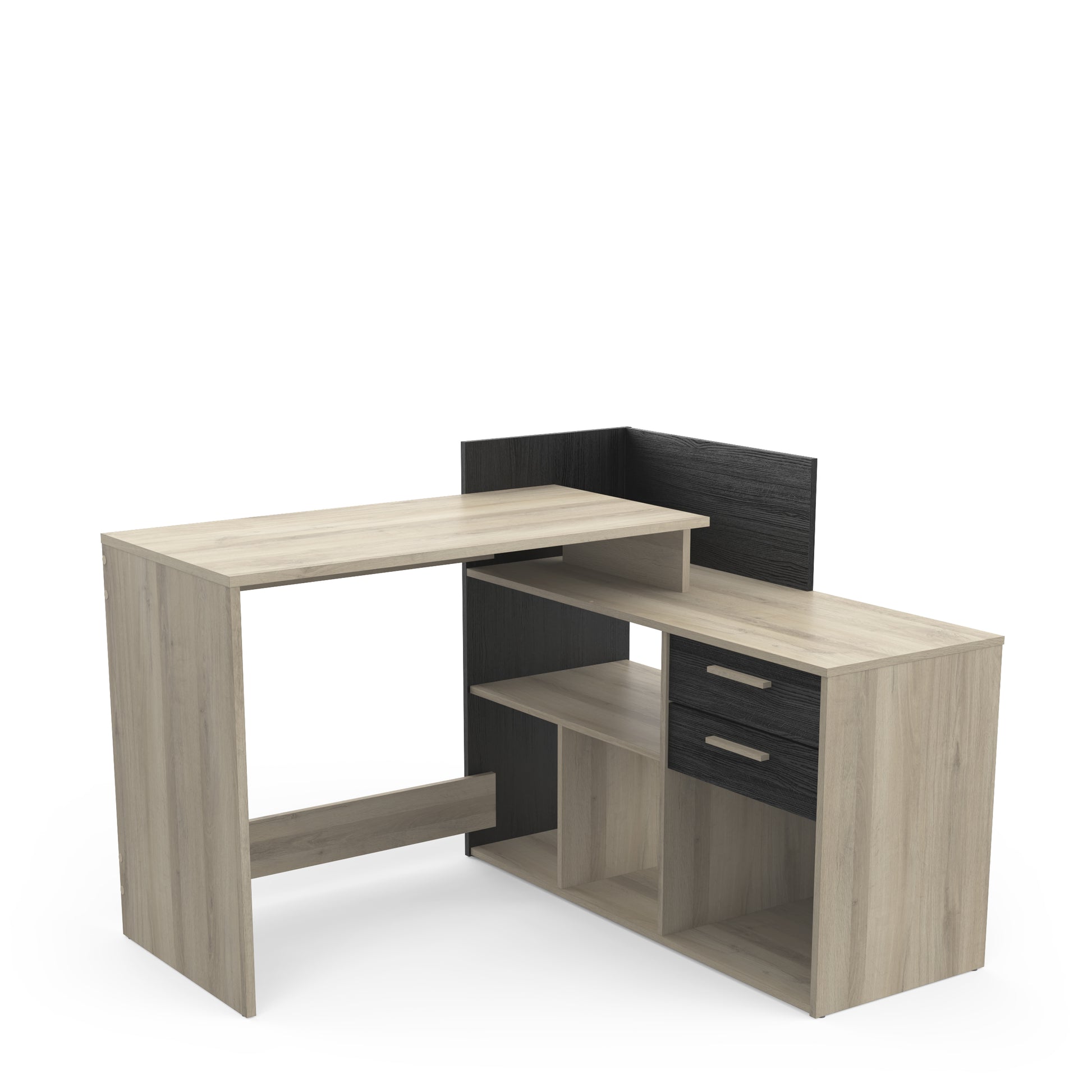 Porto Black and Oak Large L-Shaped Reversible Corner Desk with Drawers - FurniComp