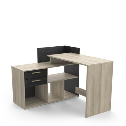 Porto Black and Oak Large L-Shaped Reversible Corner Desk with Drawers - FurniComp