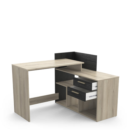 Porto Black and Oak Large L-Shaped Reversible Corner Desk with Drawers - FurniComp