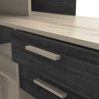 Porto Black and Oak Large L-Shaped Reversible Corner Desk with Drawers - FurniComp