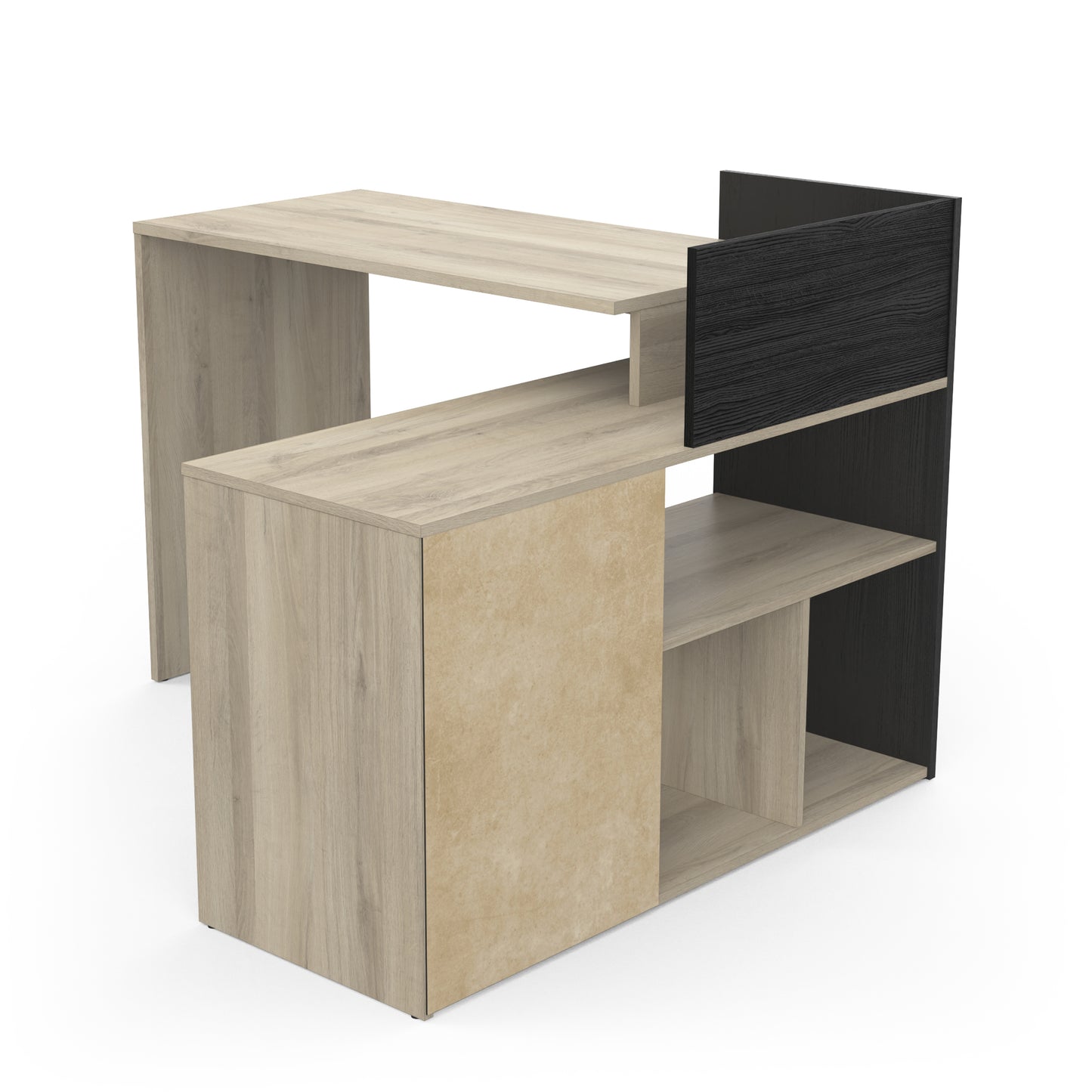 Porto Black and Oak Large L-Shaped Reversible Corner Desk with Drawers - FurniComp