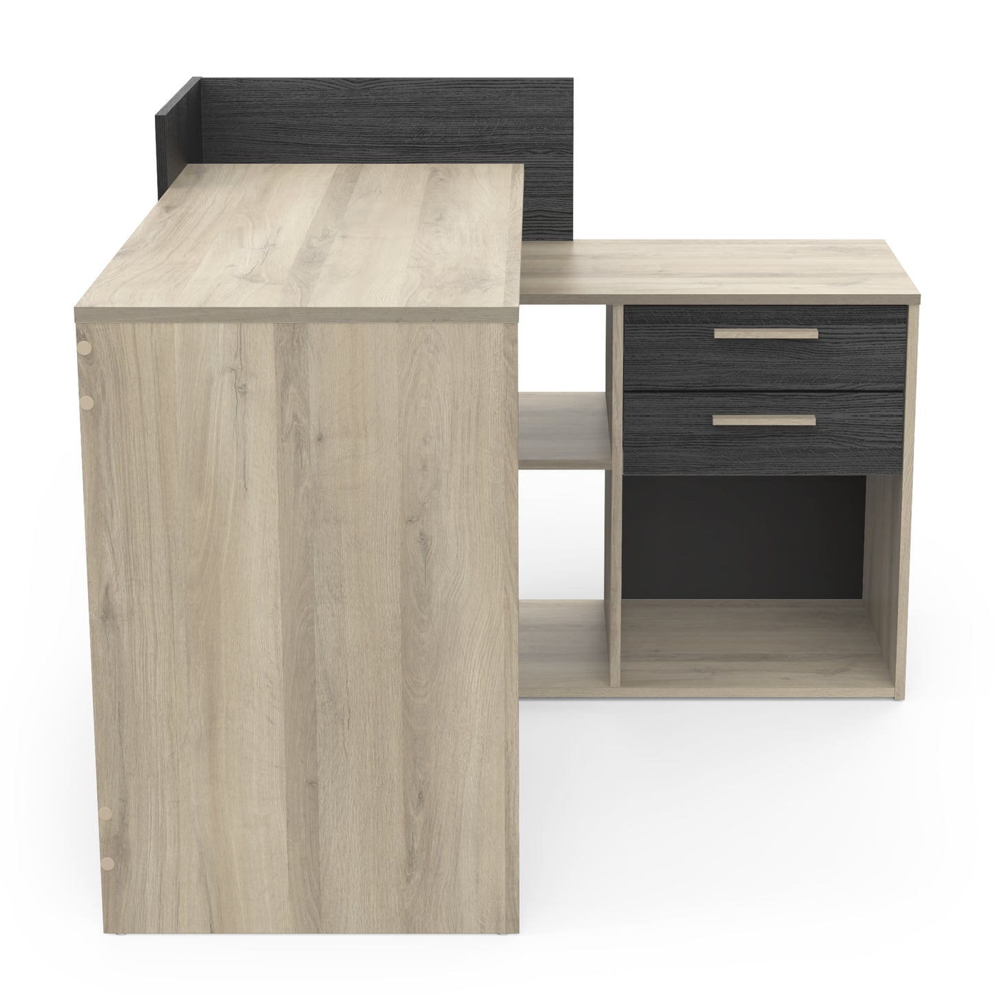 Porto Black and Oak Large L-Shaped Reversible Corner Desk with Drawers - FurniComp