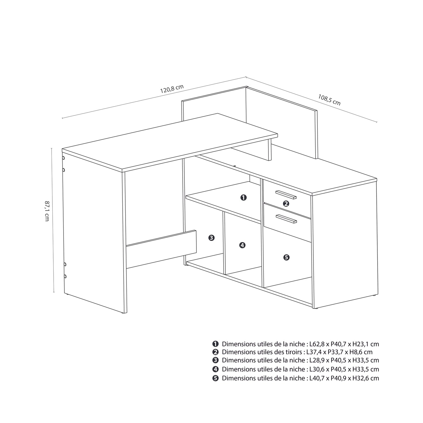 Porto Black and Oak Large L-Shaped Reversible Corner Desk with Drawers - FurniComp