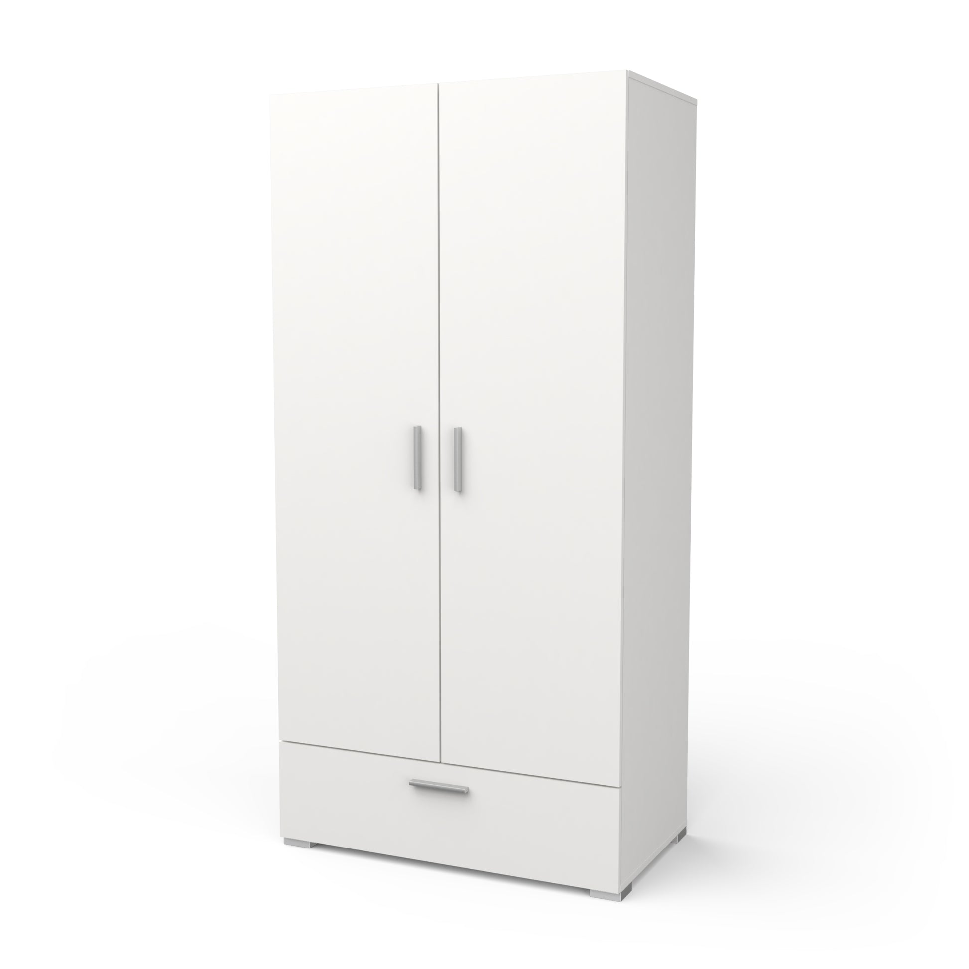 Prague 2 Door 1 Drawer Matt White Wardrobe - FurniComp