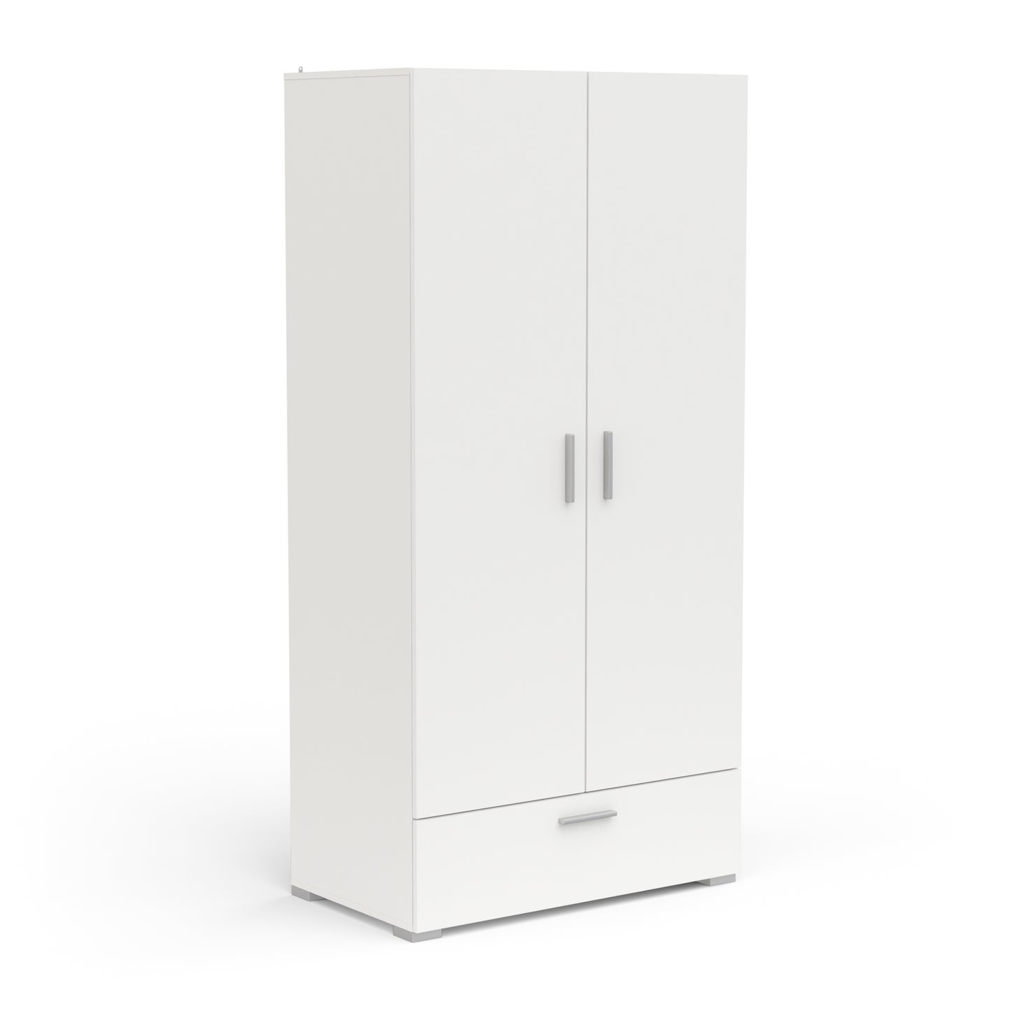 Prague 2 Door 1 Drawer Matt White Wardrobe - FurniComp