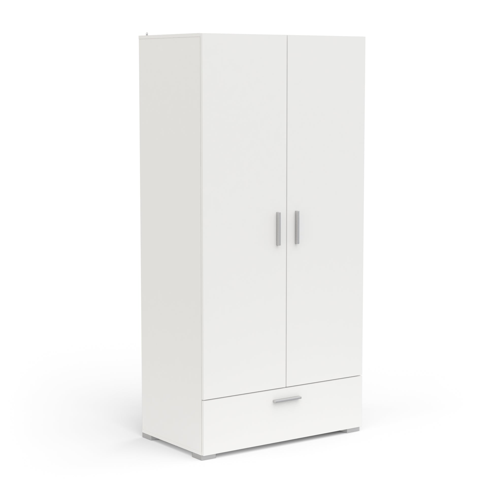 Prague 2 Door 1 Drawer Matt White Wardrobe - FurniComp