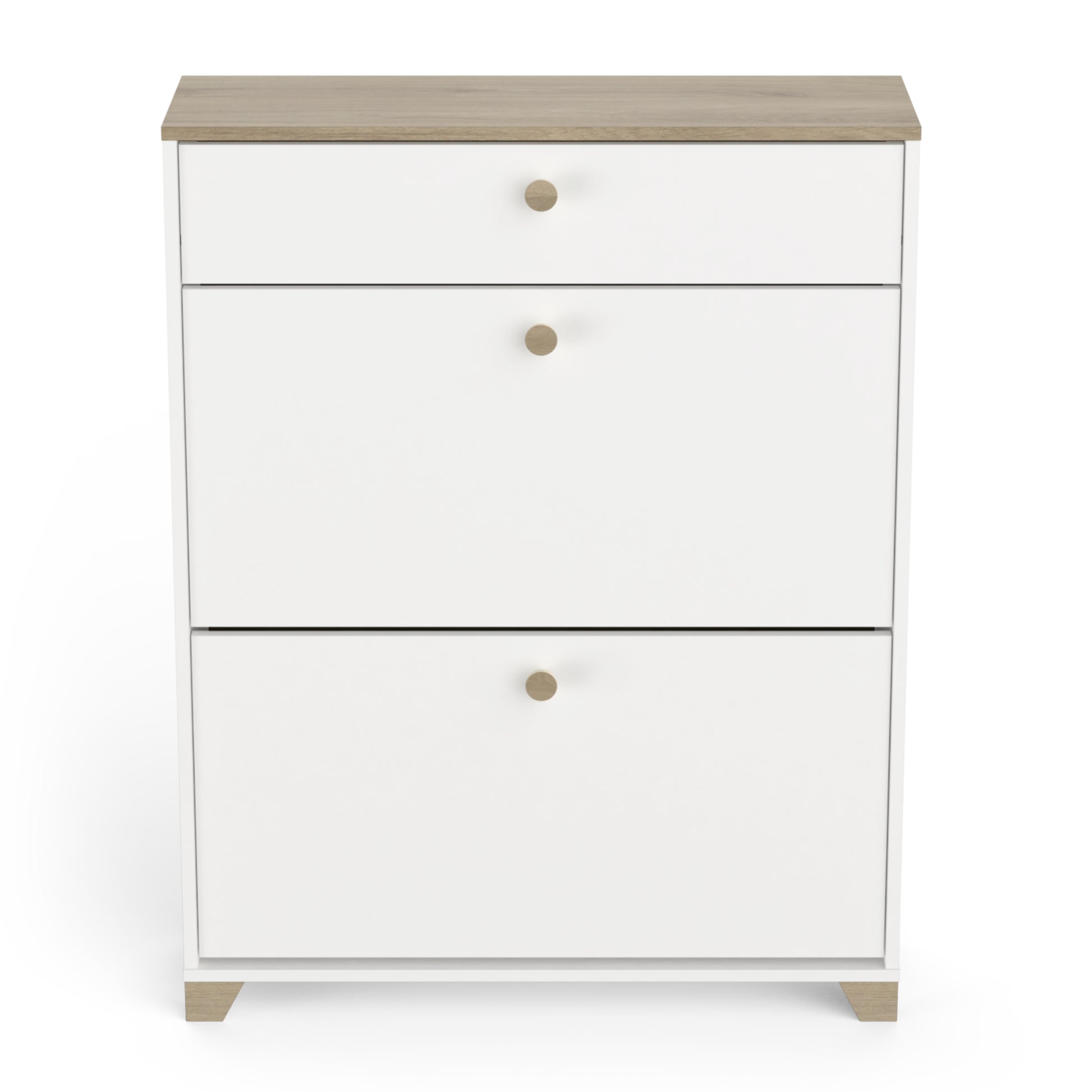 Prague 2 Door 1 Drawer Matt White and Oak Shoe Cabinet - FurniComp