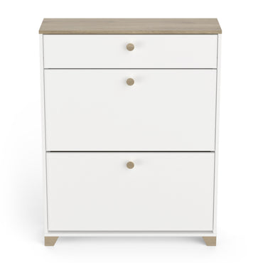 Prague 2 Door 1 Drawer Matt White and Oak Shoe Cabinet - FurniComp