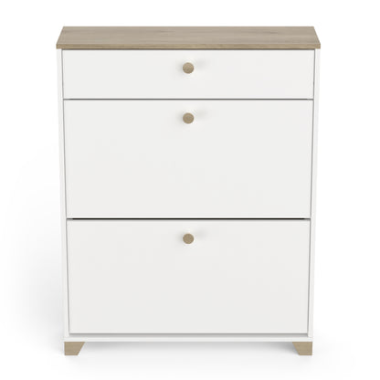 Prague 2 Door 1 Drawer Matt White and Oak Shoe Cabinet - FurniComp