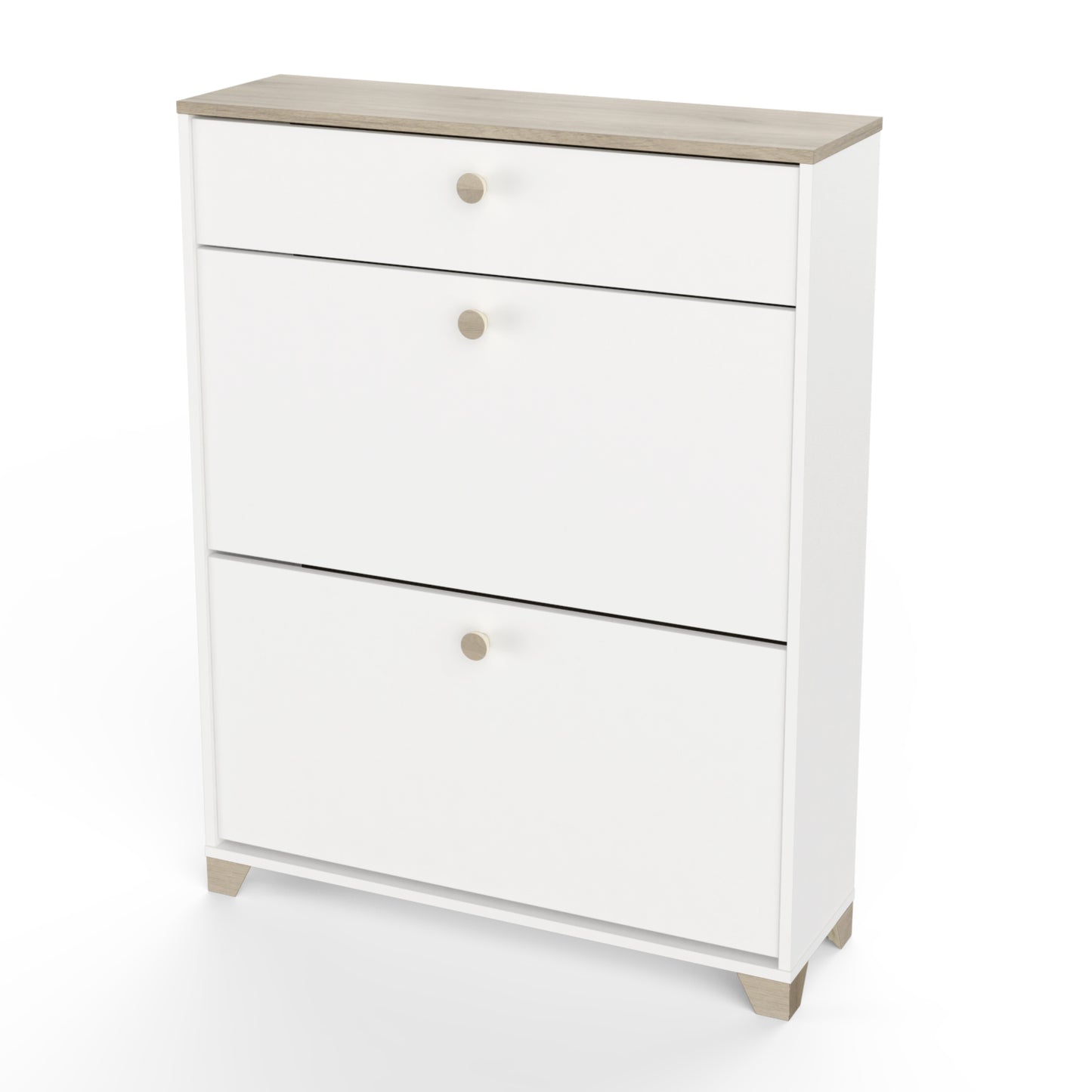 Prague 2 Door 1 Drawer Matt White and Oak Shoe Cabinet - FurniComp