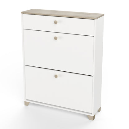 Prague 2 Door 1 Drawer Matt White and Oak Shoe Cabinet - FurniComp