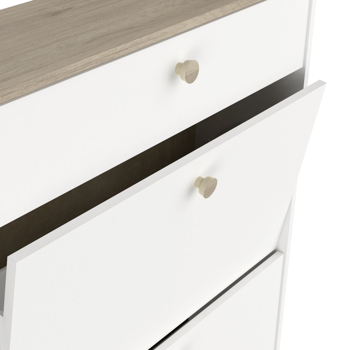 Prague 4 Door Matt White and Oak Shoe Cabinet - FurniComp