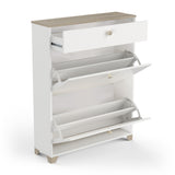 Prague 2 Door 1 Drawer Matt White and Oak Shoe Cabinet - FurniComp