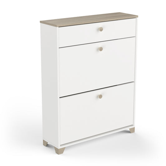 Prague 2 Door 1 Drawer Matt White and Oak Shoe Cabinet - FurniComp