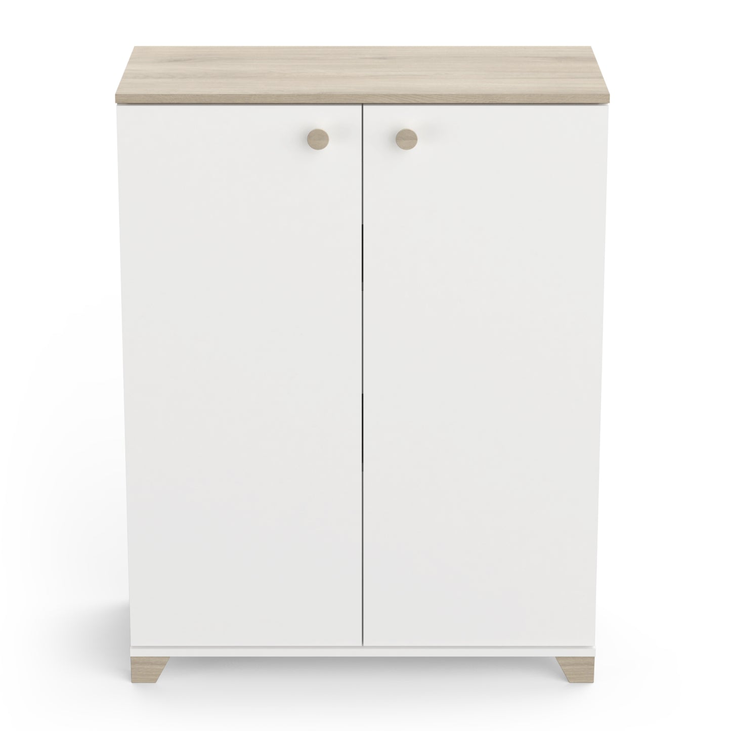 Prague 2 Door 80cm Matt White and Oak Tall Sideboard/Highboard - FurniComp