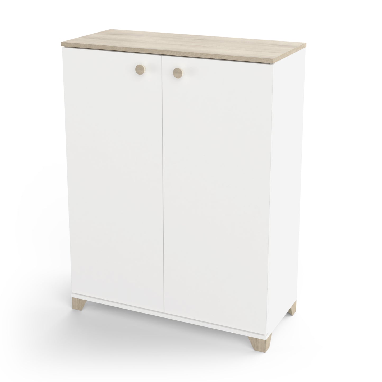 Prague 2 Door 80cm Matt White and Oak Tall Sideboard/Highboard - FurniComp