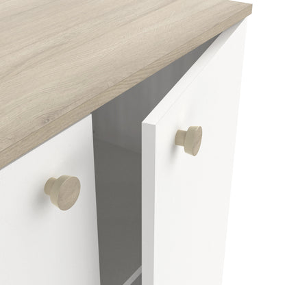 Prague 2 Door 80cm Matt White and Oak Tall Sideboard/Highboard - FurniComp